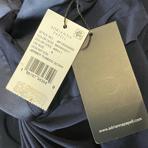 NWT ADRIANNA PAPELL | Matte Jersey Twist Front Tuxedo Long Gown In Midnight 6 - Picture 10 of 14